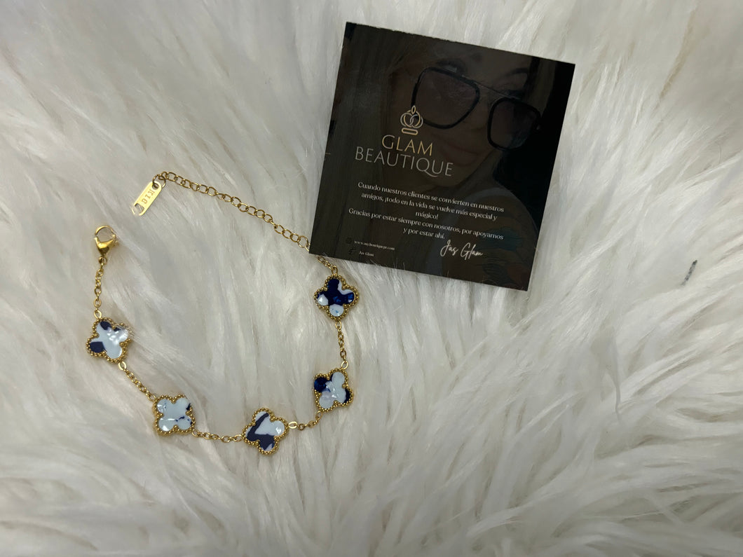 Pulsera Clover blanca azul