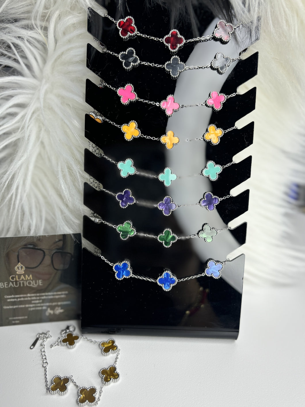 Pulsera Clover Plata Marmoleada