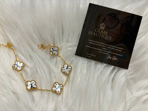 Pulsera Clover marmoliado blanco negro